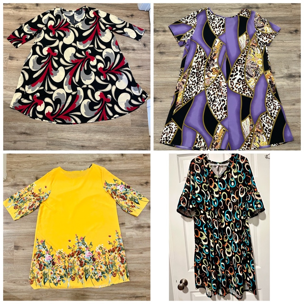 PLUS Size2X Dress Bundle 4 Floral Geometric Animal Bold Summer Comfortable Flowy